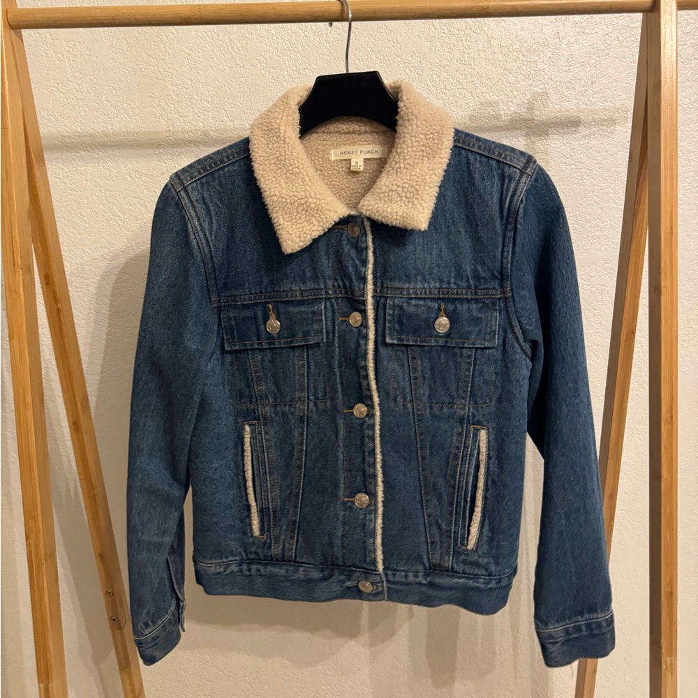 Honey Punch Sherpa Collar Denim Jacket
